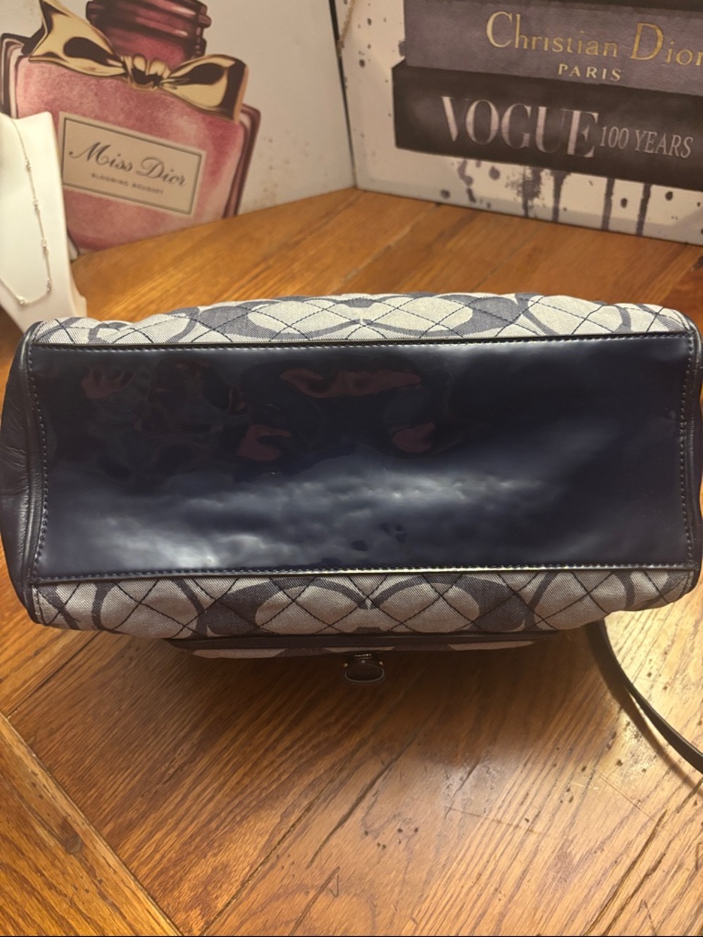 Coach Signature Quilted Convertible Tote Bag 25072 Gray Navy Crossbody - Picture 7 of 13
